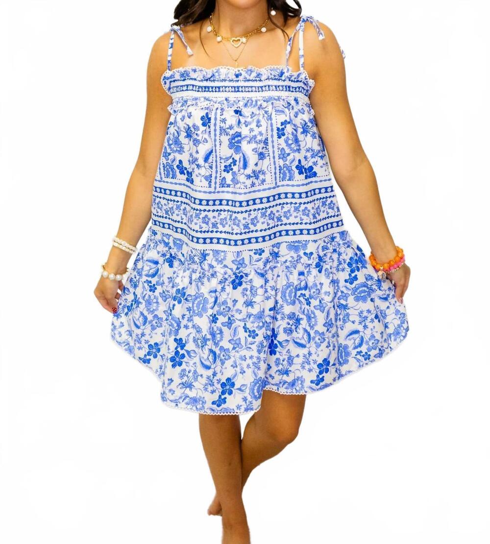 NEW FATE floral smocked mini dress in blue